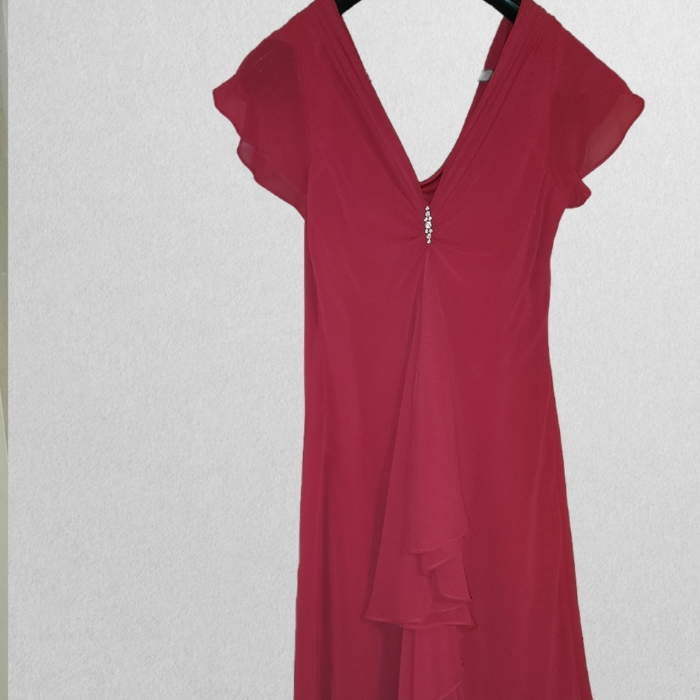 Women's Bridesmaid Dress in Magenta with Rhinestones.